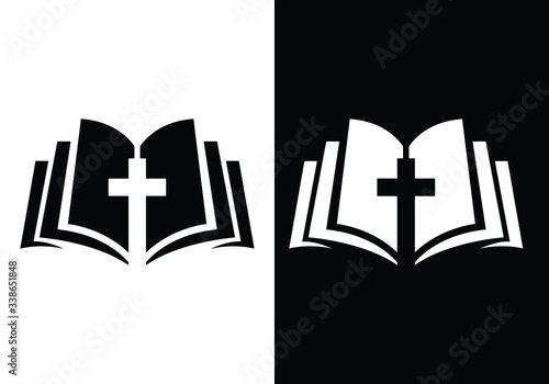 Obraz na plátně Open Bible with Cross Symbol Icon Design for Religious Teachings and Faith