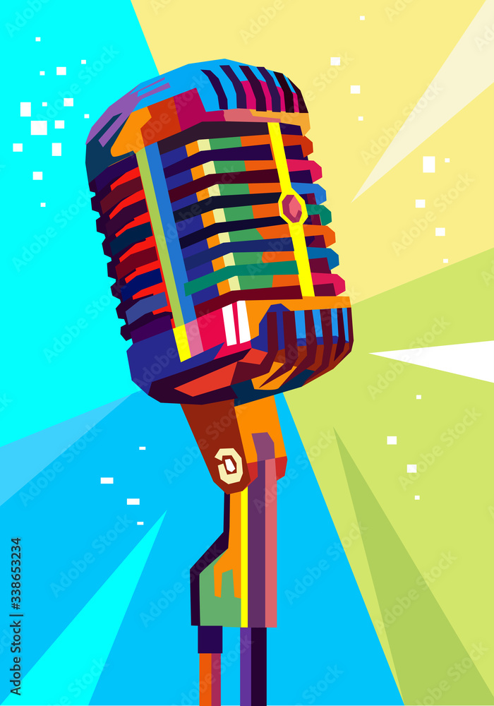 Cartaz com microfone antigo em estilo pop art. Elemento de projeto em v  vetor(es) de stock de ©art-l@i.ua 118658156