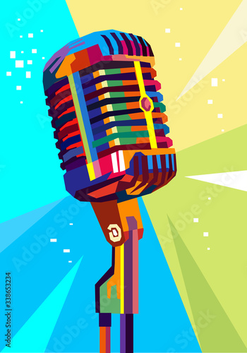 retro microphone with pop art background