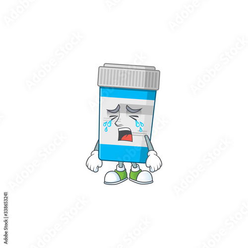 A weeping medical bottle cartoon character concept