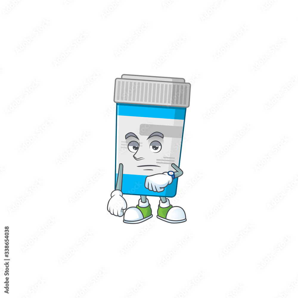 Medical bottle with waiting gesture cartoon mascot design concept Medical bottle with waiting gesture cartoon mascot design concept