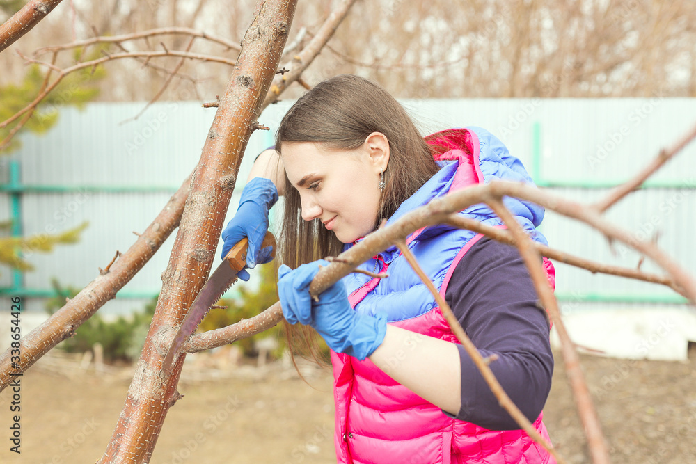 Woman working in the garden. Spring gardening concept. Home work in spring Woman working in the garden. Spring gardening concept. Home work in spring