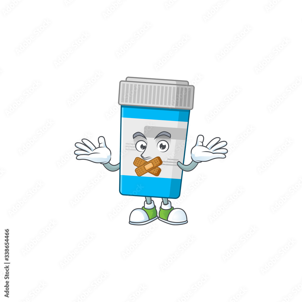 Medical bottle mascot cartoon design with quiet finger gesture