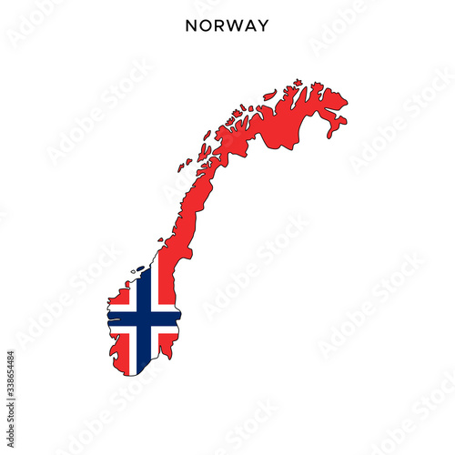 Map and Flag of Norway Vector Design Template with Editable Stroke