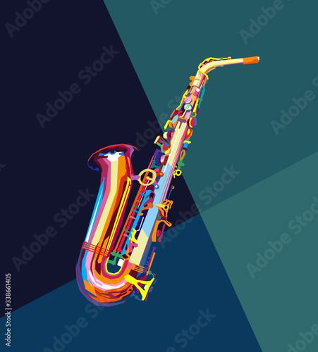 Saxophone in wpap pop art style for image icon background and illustration