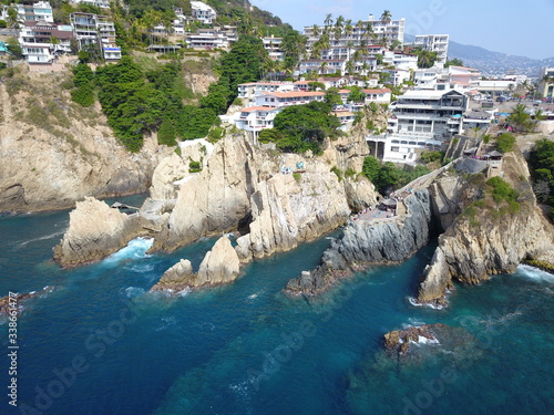 Panoramic view of La Quebrada in Acapulco taken with a drone photo