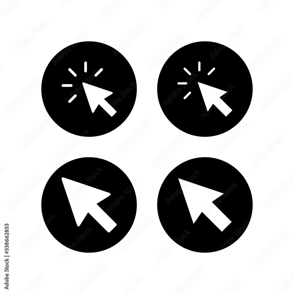 Click icons set. Cursor icon. Computer mouse click cursor black arrow icons Click icons set. Cursor icon. Computer mouse click cursor black arrow icons