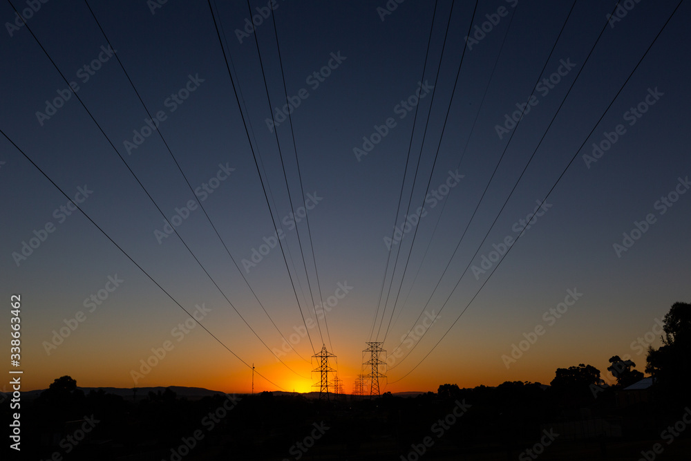 Power Line towers at sunrise