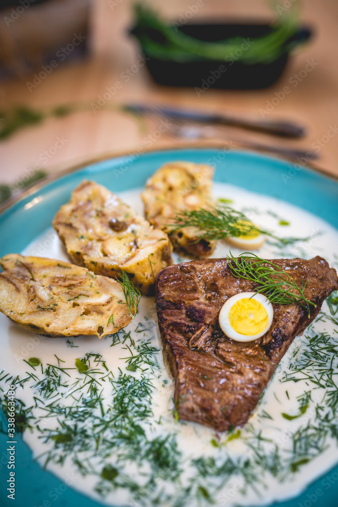 Beef brisket with dill sauce