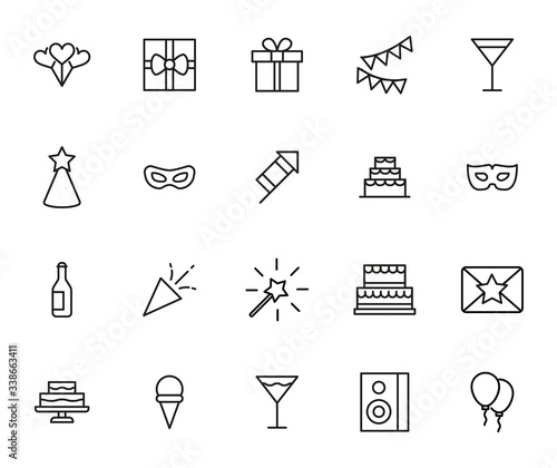 Birthday line icons set.