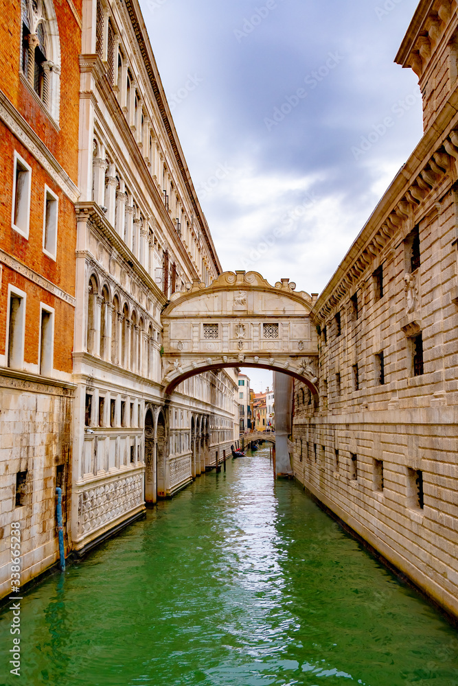 Bridge of Sighs (Ponte dei Sospiri) in Venice, Italy. One of the most famous and iconic bridges in Europe and the world. Built in the late 16th century and spans across the Rio di Palazzo river.
