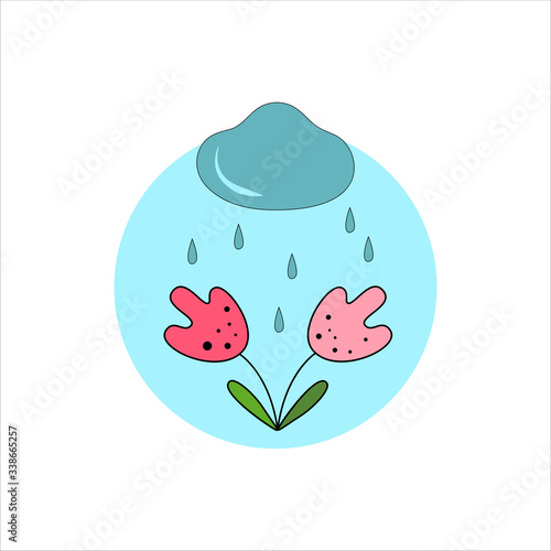 Deseased plantn. Hand drawn vector illustration. Flowers in the rain. For banner, flyer, poster, card, logo, badge. photo
