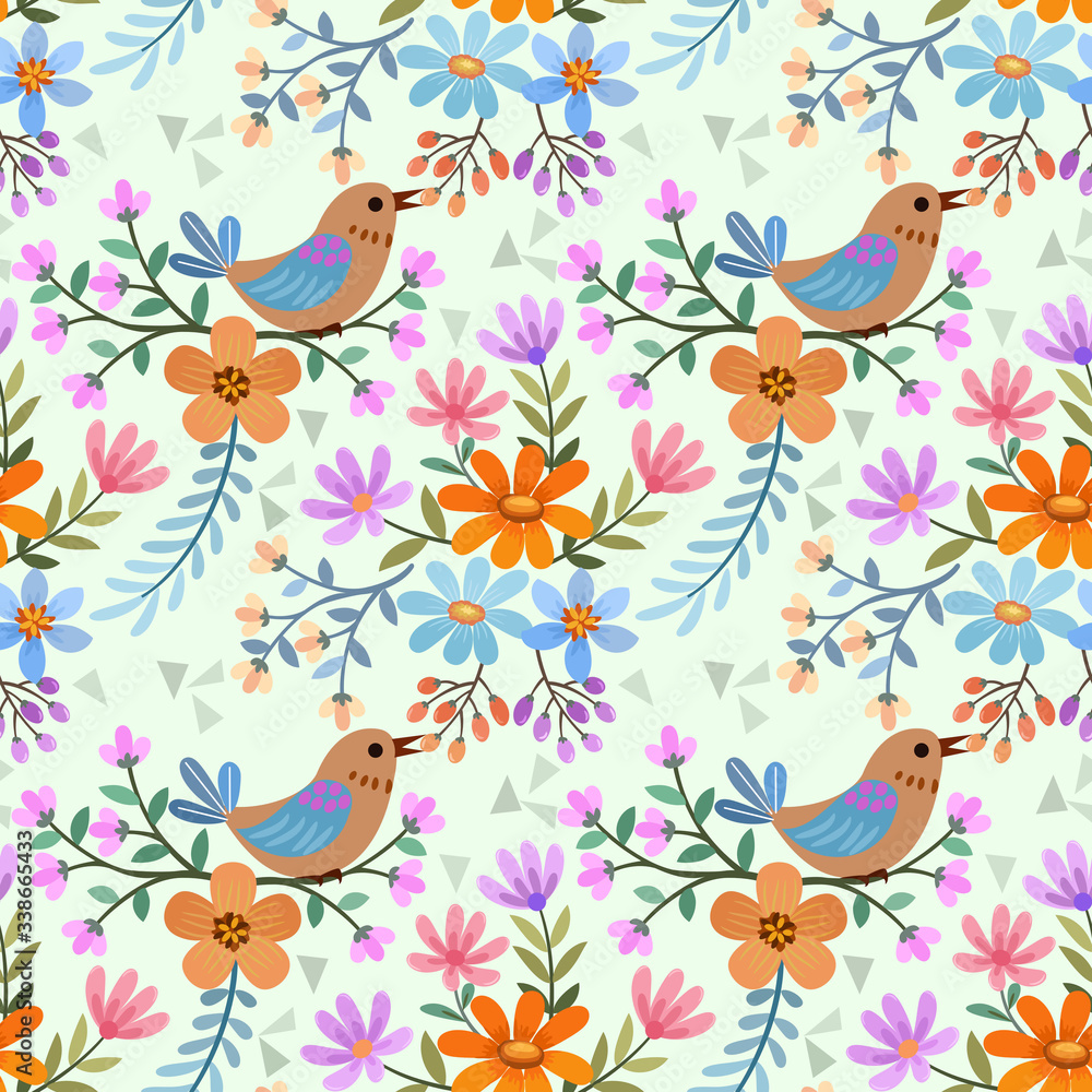 Bird and flowers seamless pattern can use for fabric textile wallpaper.