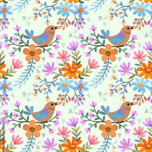 Bird and flowers seamless pattern can use for fabric textile wallpaper.