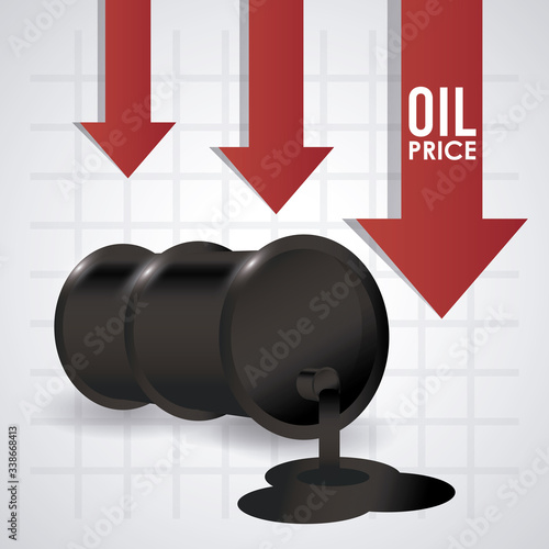 oil price infographic with barrels and arrows
