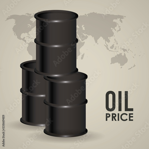 oil price infographic with barrels and earth planet
