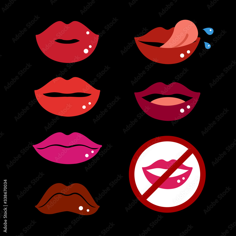 Set of lip icon on black background. Set of lip icon on black background.