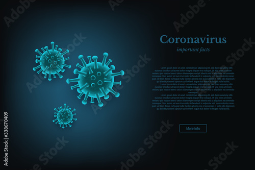 COVID-19 Coronavirus webpage design concept. Viruses on blue banner with text. Vector illustration.