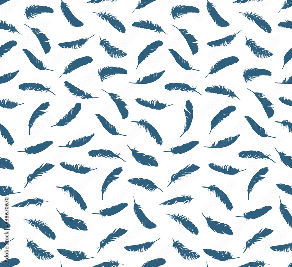 Seamless blue background with bird feathers. Seamless blue background with bird feathers.