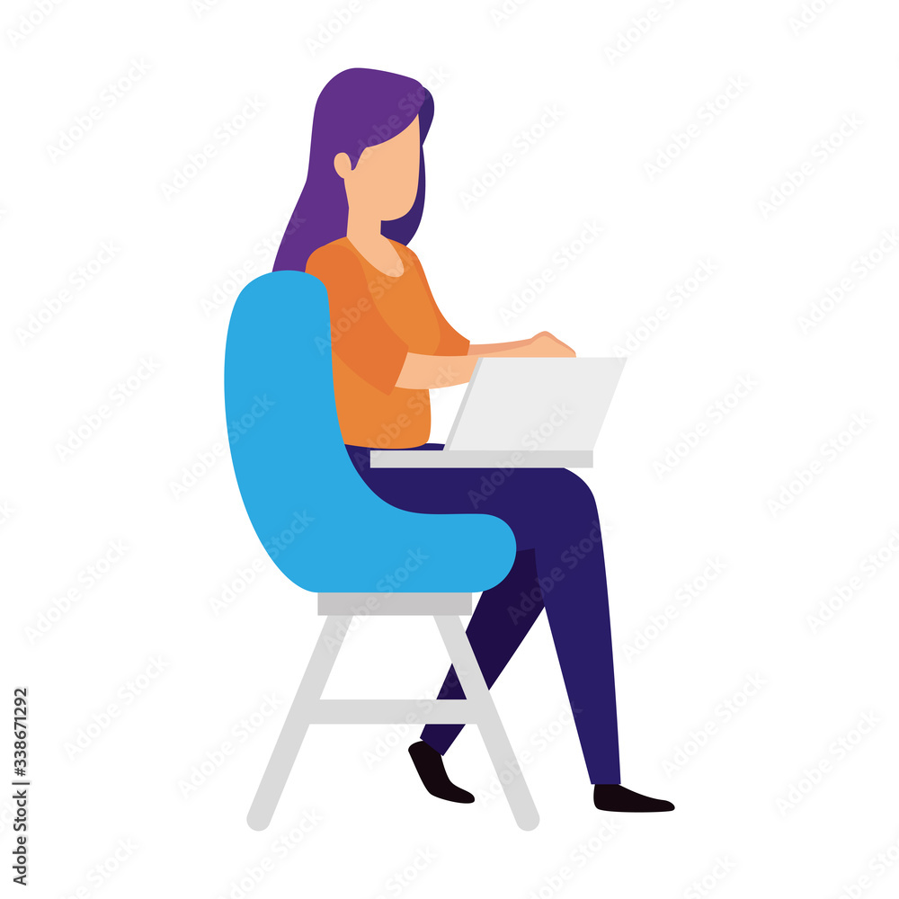woman sitting in chair with laptop isolated icon vector illustration design woman sitting in chair with laptop isolated icon vector illustration design