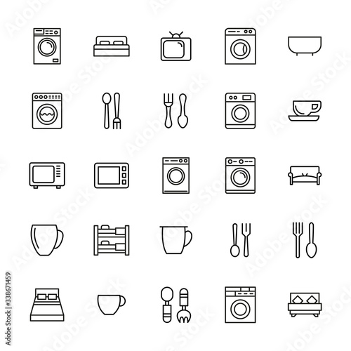 Stroke line icons set of home stuff.