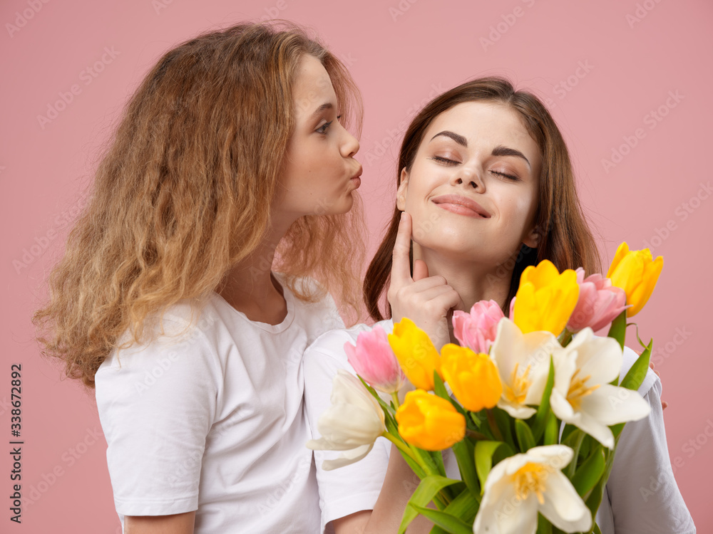 young couple with flowers young couple with flowers