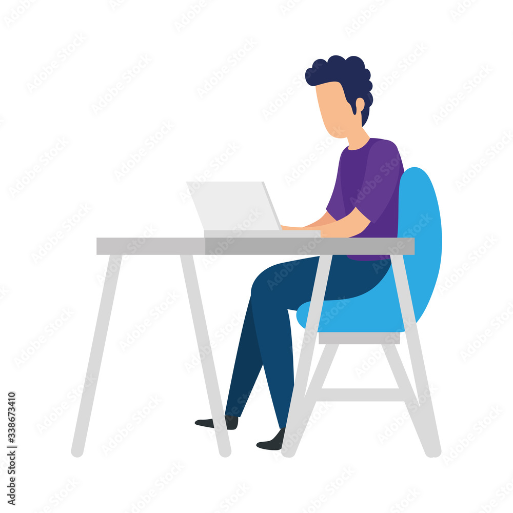 Fototapeta premium young man with laptop in desk vector illustration design