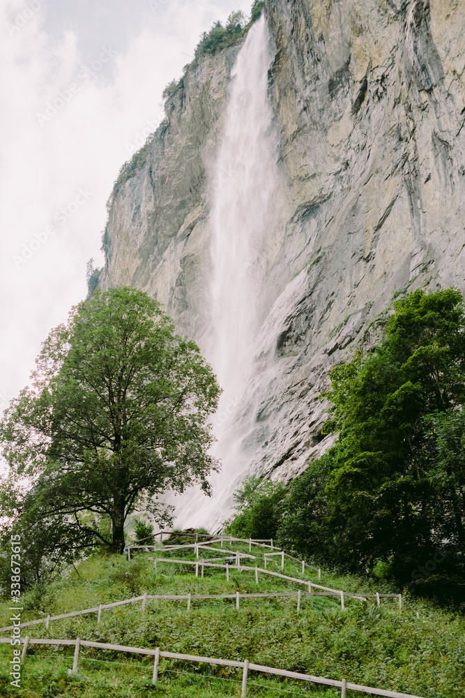 Waterfall in Lauterbrunnen valley Switzerland