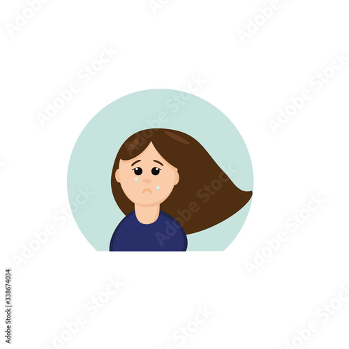 girl with emotion sadness, crying, in a flat style. vector graphic. element for design sticker, icon, poster card woman avatar