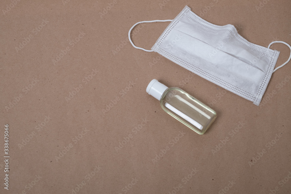 Medical mask and tube with antiseptic. Antibacterial agent for hands. Hand sanitizer. Medical mask and tube with antiseptic. Antibacterial agent for hands. Hand sanitizer.