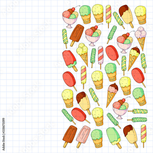 Collection of vector ice creams. Pattern for banners, posters