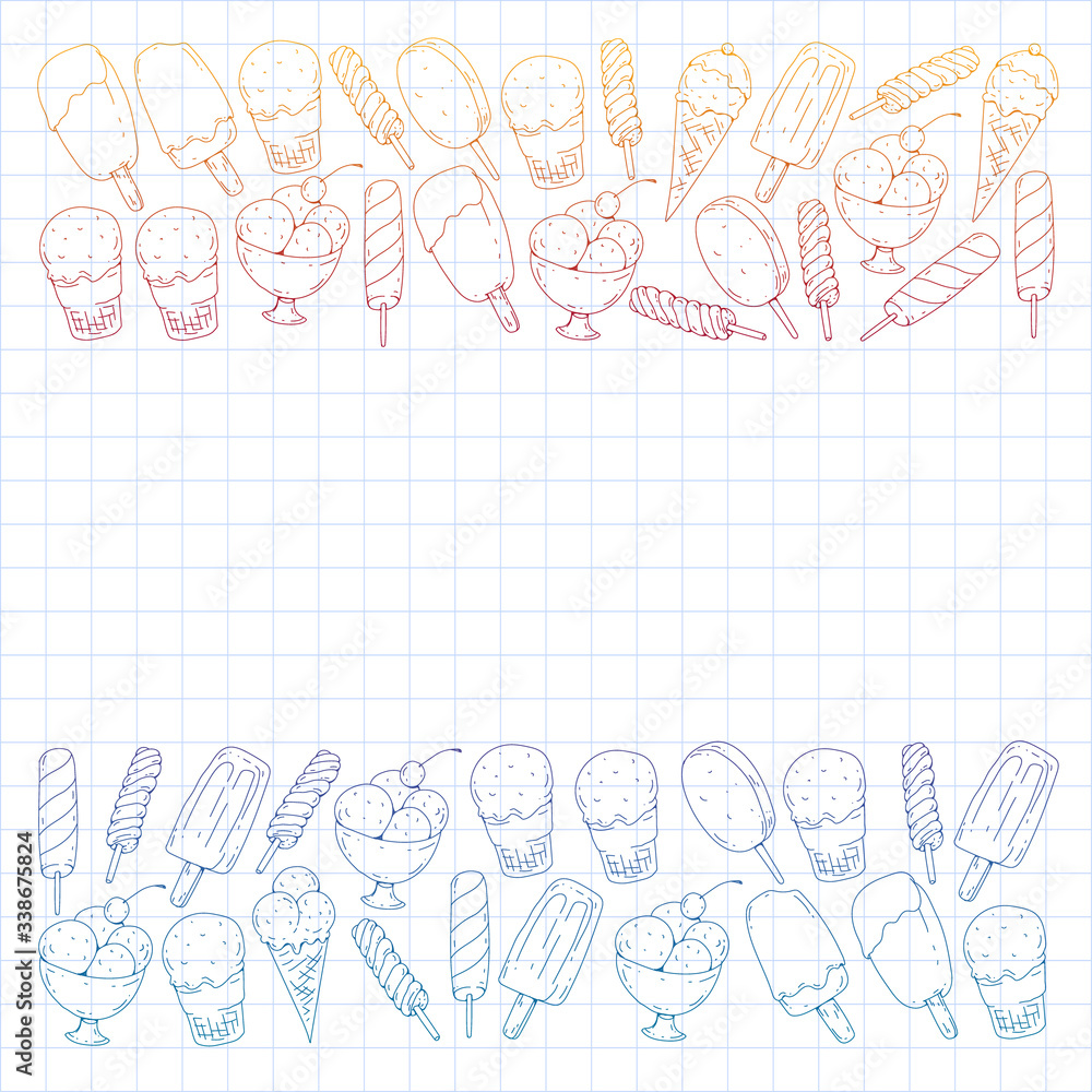 Collection of vector ice creams. Pattern for banners, posters Collection of vector ice creams. Pattern for banners, posters
