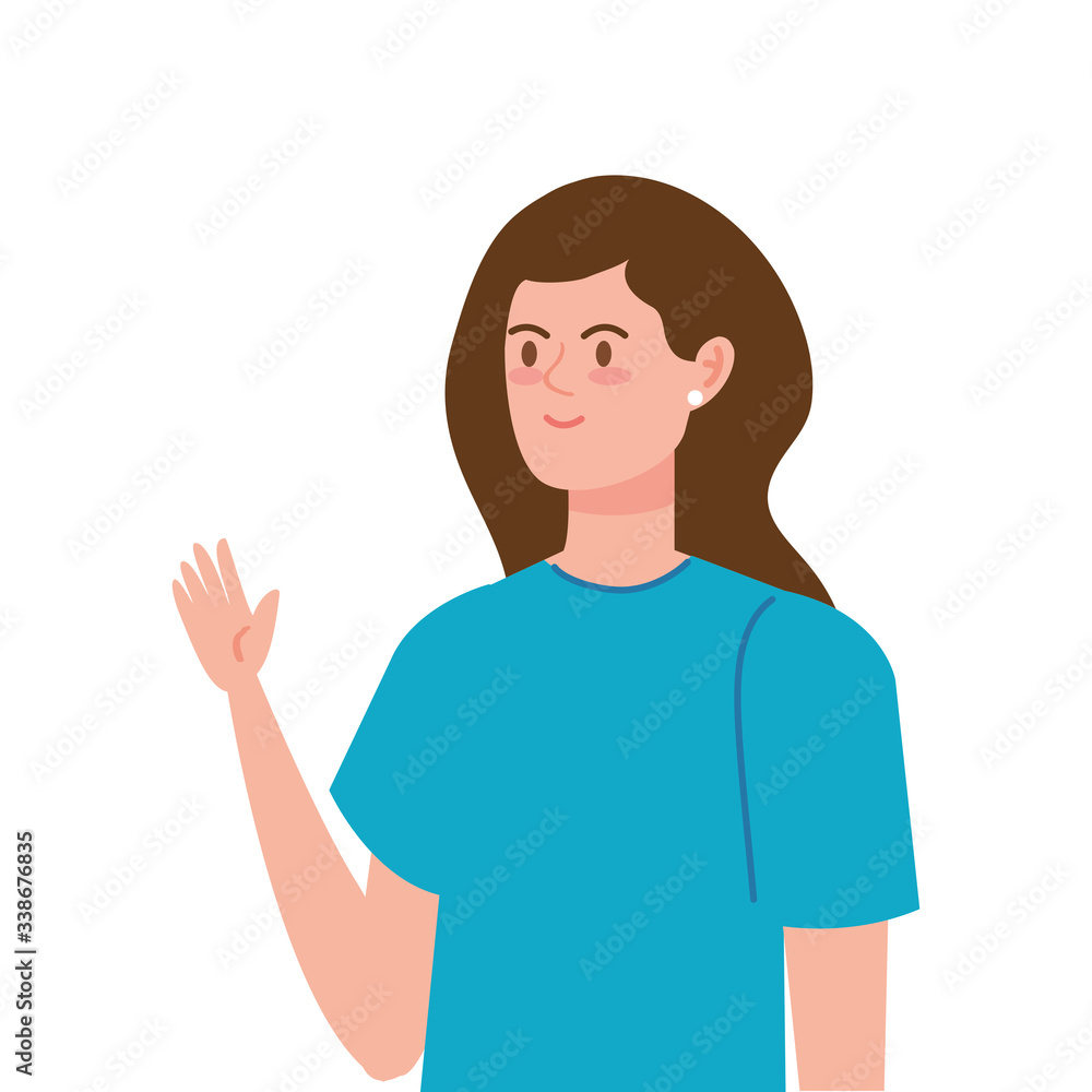 beautiful woman with hand up isolated icon vector illustration design beautiful woman with hand up isolated icon vector illustration design
