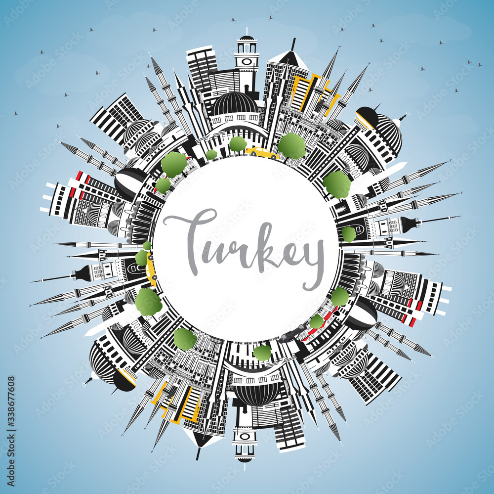 Turkey City Skyline with Gray Buildings, Blue Sky and Copy Space.