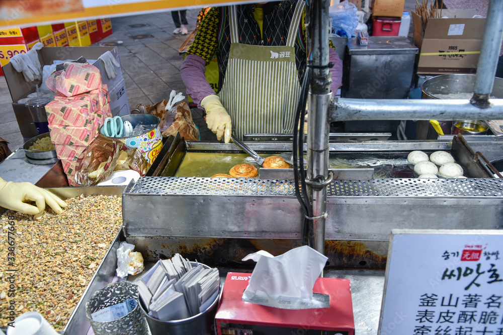 Busan city, South Korea - OCT 31, 2019: Korean street food, Seeds