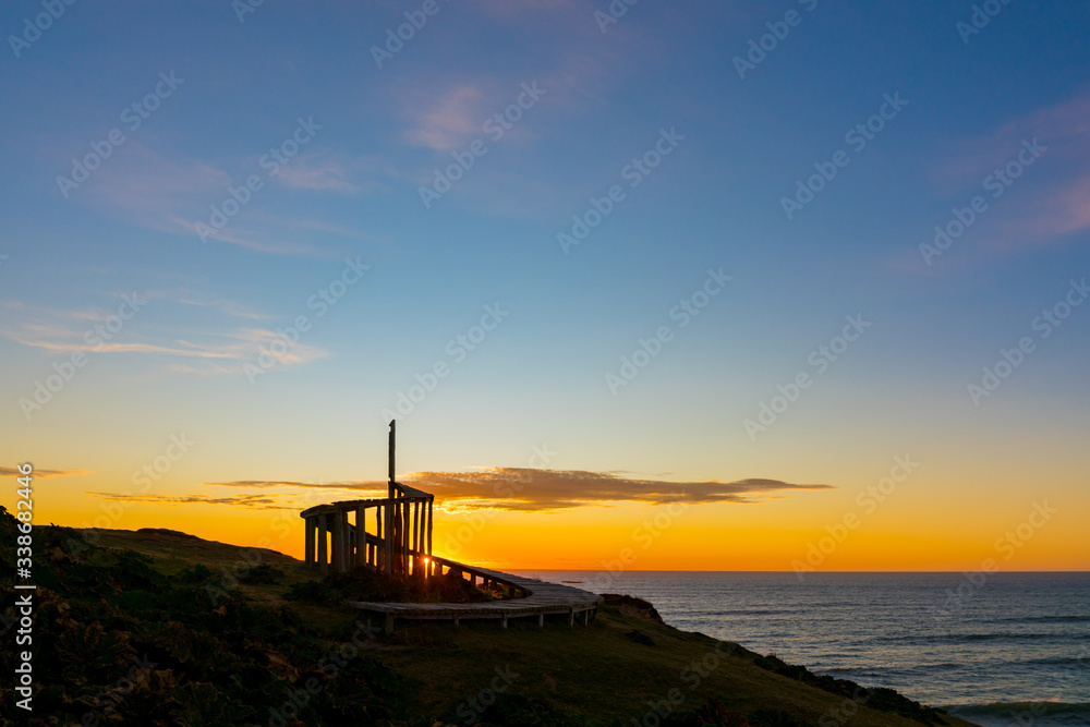 after sunset with view to the dock of time in the archipelago of chiloe. after sunset with view to the dock of time in the archipelago of chiloe.