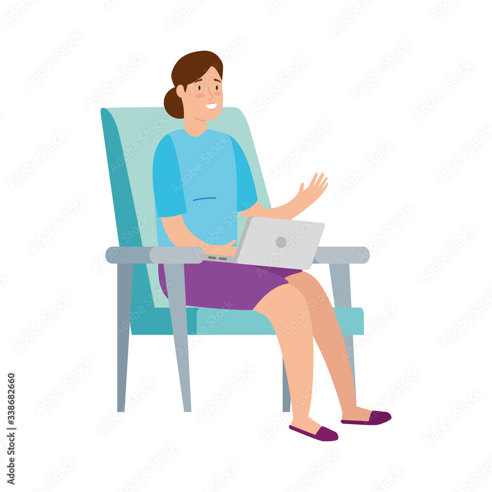 woman sitting in chair with laptop isolated icon vector illustration design woman sitting in chair with laptop isolated icon vector illustration design