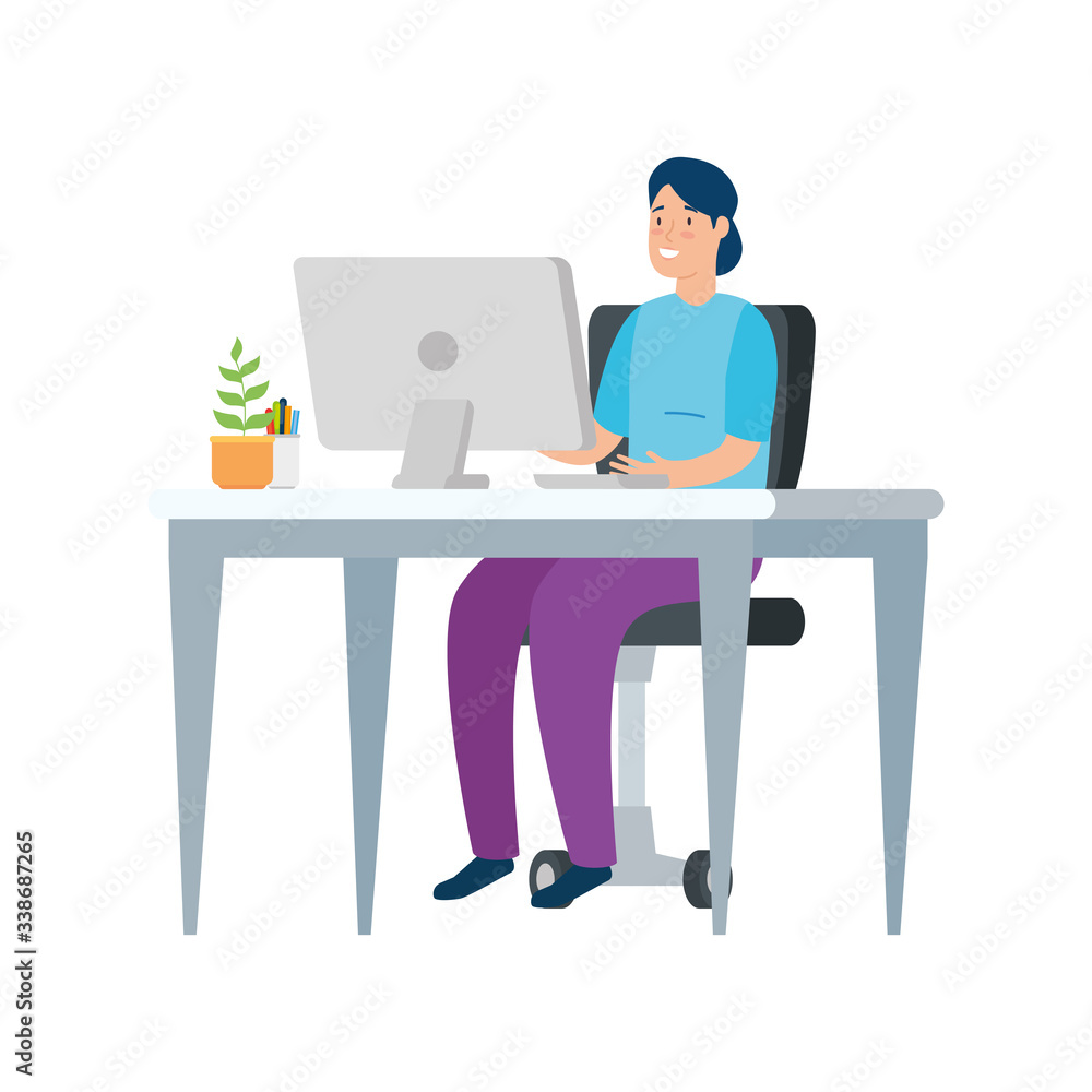 woman with desk and computer in workplace vector illustration design woman with desk and computer in workplace vector illustration design