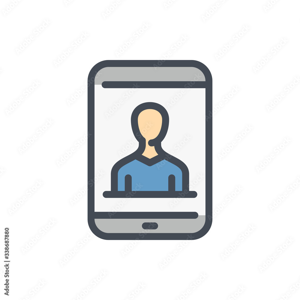 User Profile color line icon. Mobile phone with person vector outline colorful sign. User Profile color line icon. Mobile phone with person vector outline colorful sign.