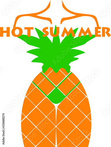 Female silhouette in the form of pineapple. Fruit design. Fashionable print, sexy girl. Summer colors for clothes, textiles, fabrics. Vector