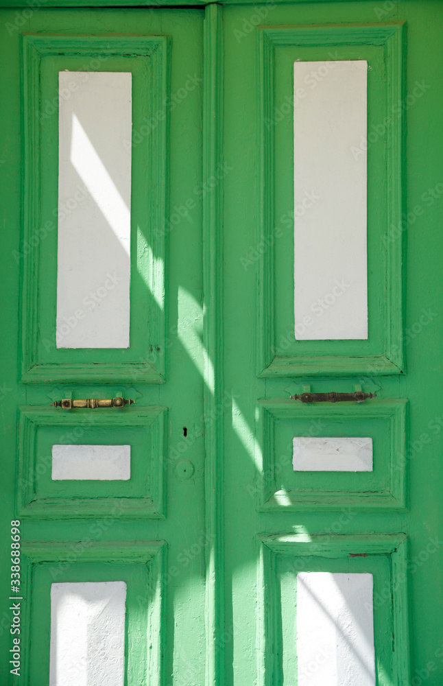 old, classic, green, white wooden door