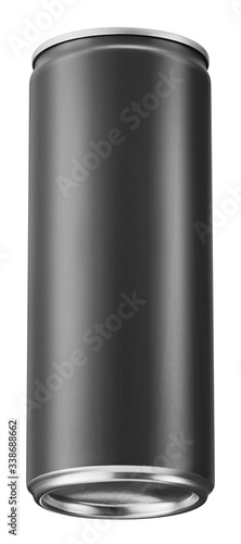 silver metal can on white background high angle