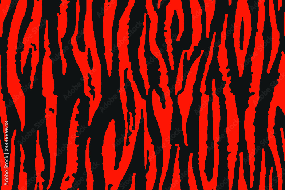 Fototapeta premium Striped zebra orange pattern. Animal print, black and white detailed and realistic texture. Colorful seamless pattern for wallpaper, textile, fabric, interior. Vector illustration.