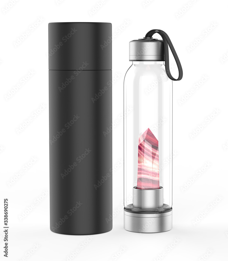 Blank Infused Gem Water Bottle With Paper Tube Packaging For Branding And Mock up. 3d render illustration. Blank Infused Gem Water Bottle With Paper Tube Packaging For Branding And Mock up. 3d render illustration.