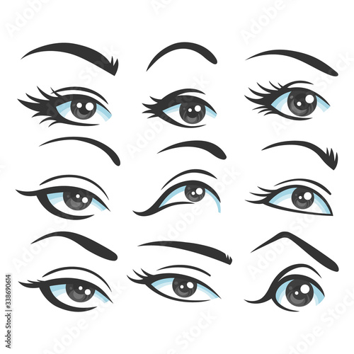 Various types of woman eyes. Set of vector eye shapes.
