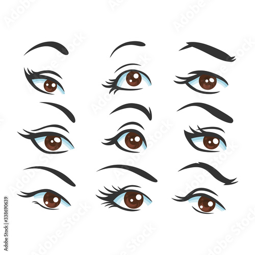 Various types of woman eyes. Set of vector eye shapes.