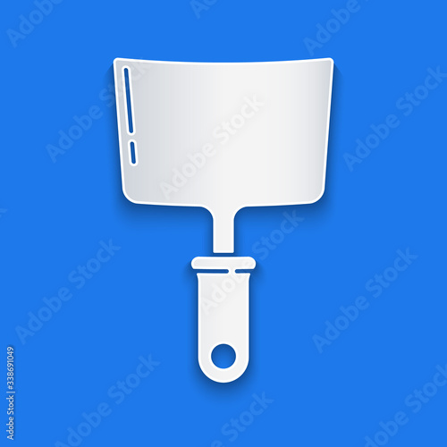 Paper cut Putty knife icon isolated on blue background. Spatula repair tool. Spackling or paint instruments. Paper art style. Vector Illustration
