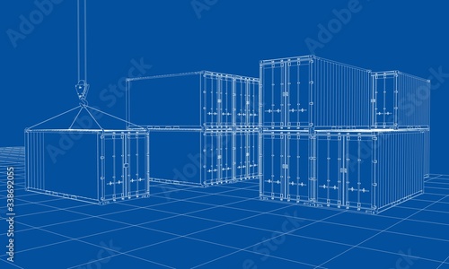 Cargo containers. Wire-frame style