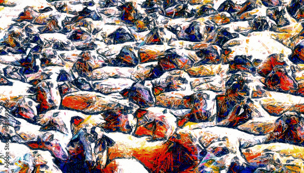 flock lambs, Computer painting effect.