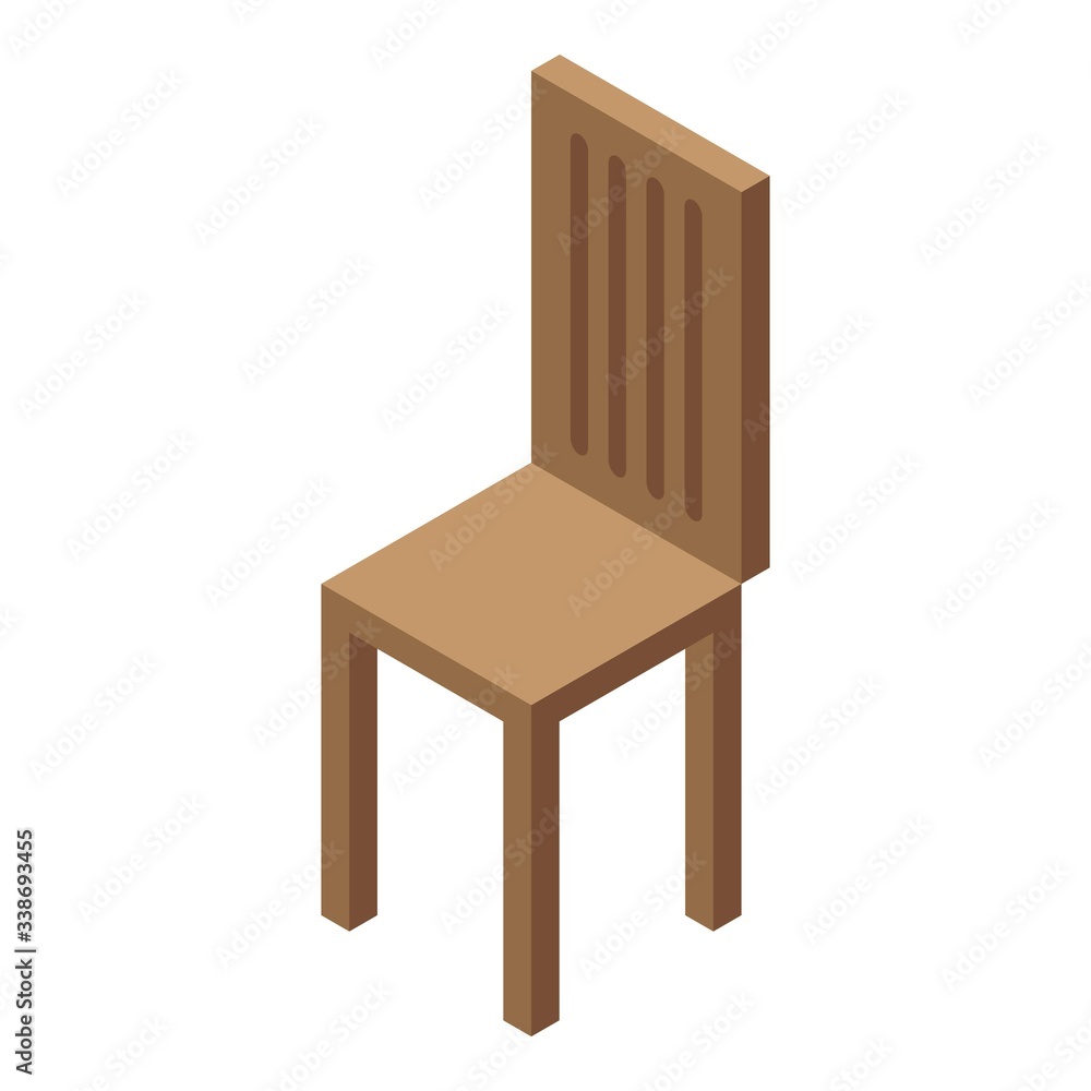 Wood chair icon. Isometric of wood chair vector icon for web design isolated on white background Wood chair icon. Isometric of wood chair vector icon for web design isolated on white background
